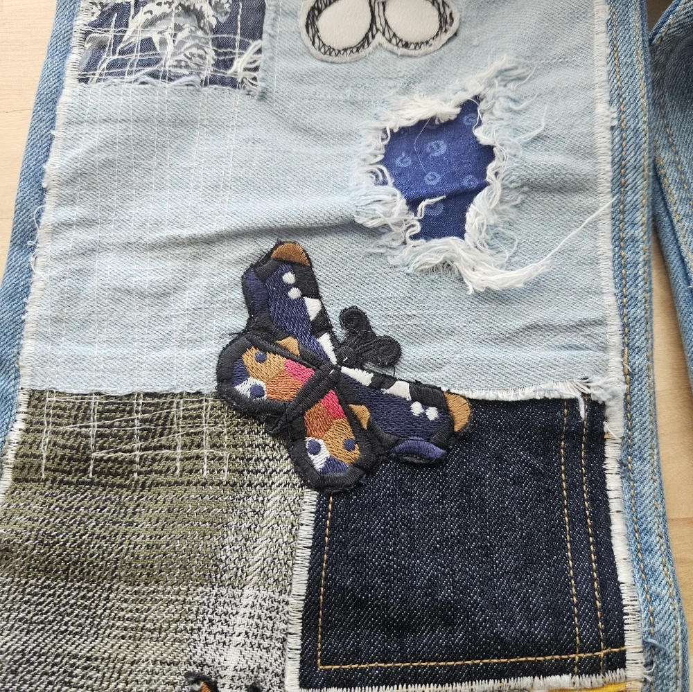 Urban Outfitters BDG Womens High Rise Patchwork Boho Flare Raw Hem Jeans Sz 27 - Picture 8 of 16